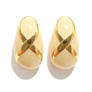 Vintage Cream & Gold Clip-On Earrings Oval Design
